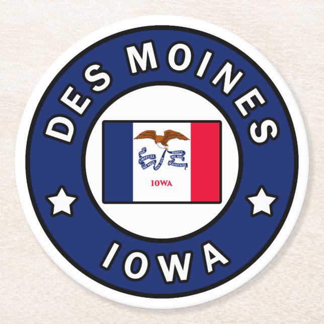 Des Moines Iowa Runder Pappuntersetzer (Vorderseite)