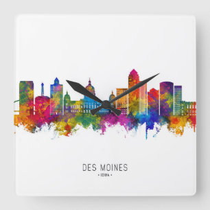 Des Moines Iowa Skyline Quadratische Wanduhr