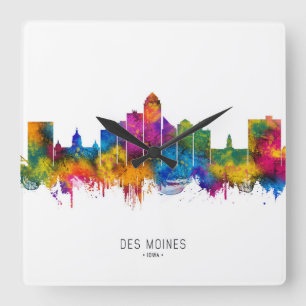 Des Moines Iowa Skyline Quadratische Wanduhr