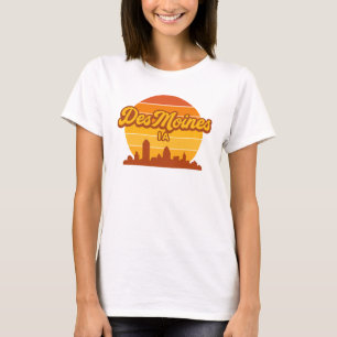 Des Moines Iowa Skyline Sunset Retro City Pride T-Shirt