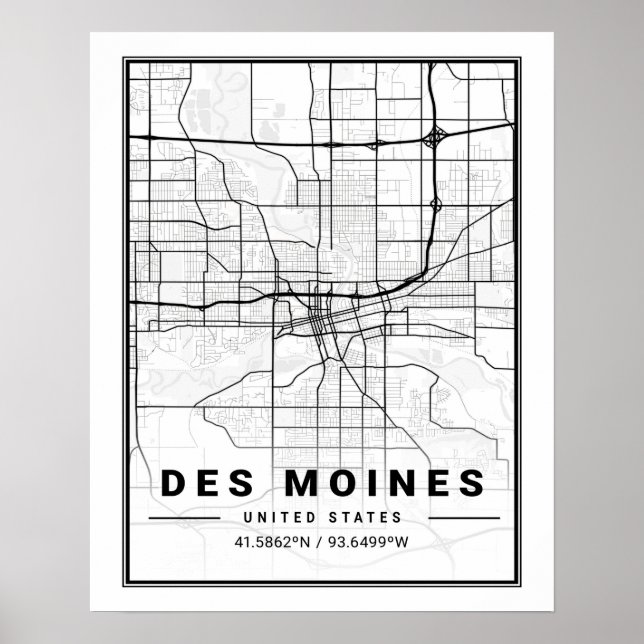 Des Moines Iowa USA Travel City Map Poster (Vorne)