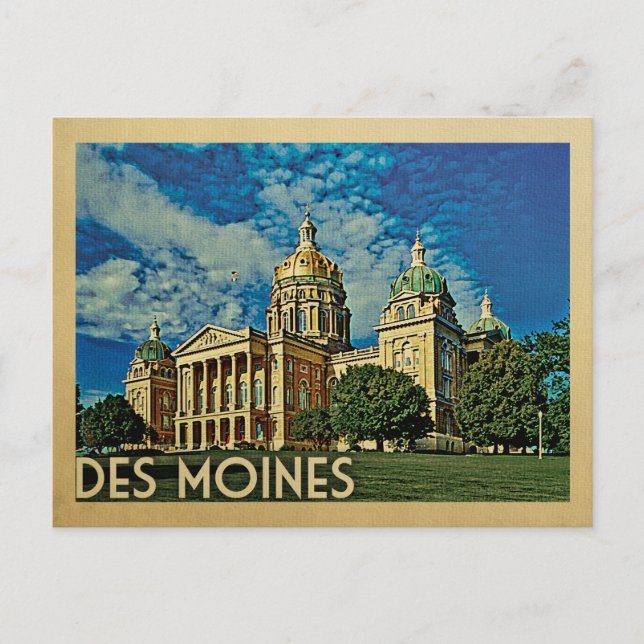 Des Moines Iowa Vintage Reise Postkarte (Vorderseite)