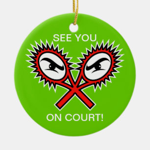 Des ornements de tennis pour Noël avec un texte am