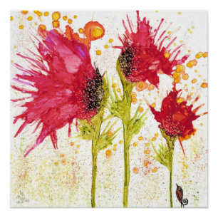 Des pavots et une affiche d'oiseaux 20" x 20"