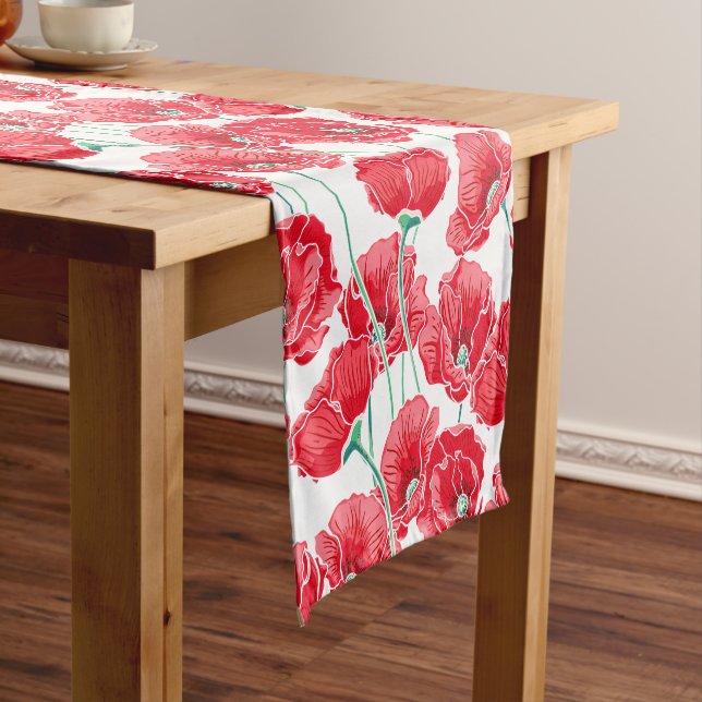 Des roten Blumenmuster Mohnblumen-Feldes der Kurzer Tischläufer (Beispiel)
