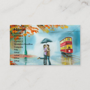 Des roten romantische Paare Tram-Regenschirmes des Visitenkarte