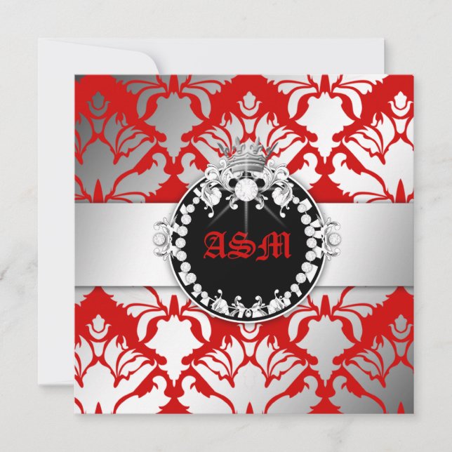 des Schimmer-311-Damask Kirschrot Königin-des Einladung (Vorderseite)