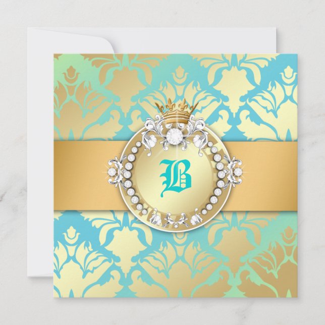des Schimmer-311-Damask Türkis Königin-des Einladung (Vorderseite)