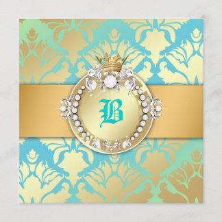 des Schimmer-311-Damask Türkis Königin-des Einladung