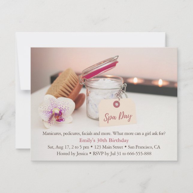 Des Spas détendues Invitations à la fête d'anniver (Devant)