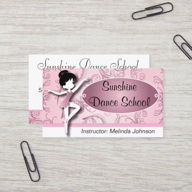 Des Tanz-Lehrer-| rosa Ballerina Ballett-des Visitenkarte (Vorderseite/Rückseite Beispiel)