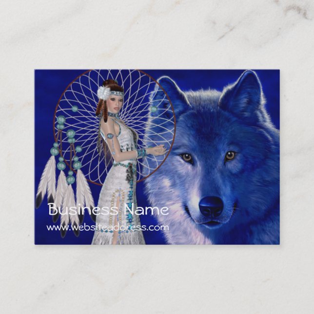 Des Ureinwohner-Frauen-u. Wolf-D2 Visitenkarten Visitenkarte (Vorderseite)