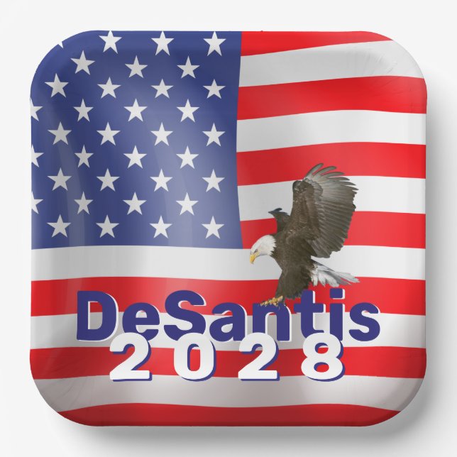 DeSantis 2028 mit Bald Eagle Pappteller (Vorderseite)