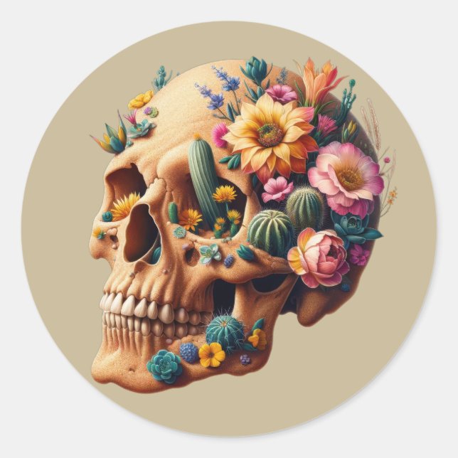 Desert Bloom Skull Runder Aufkleber (Vorderseite)