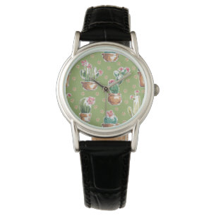 Desert Bloom Step   Green Pattern Armbanduhr