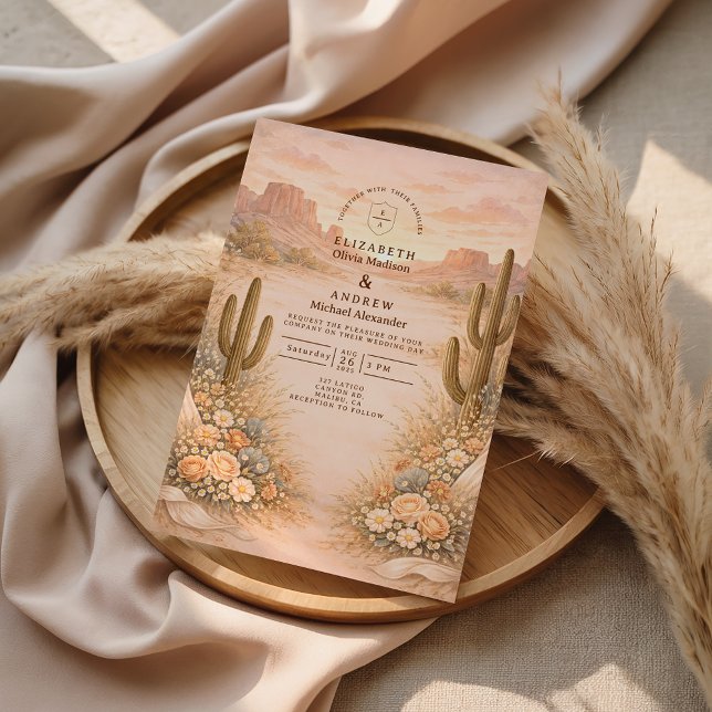 Desert Blush Cactus Landscape Wedding Einladung (Von Creator hochgeladen)