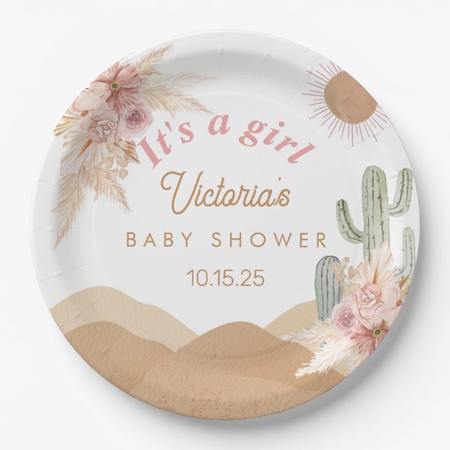 Desert Boho Girl Baby Shower Southwestern Arizona Pappteller (Vorderseite)