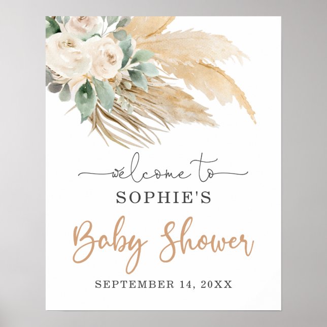 Desert Boho Pampas Grass Baby Dusche Begrüßungszei Poster (Vorne)