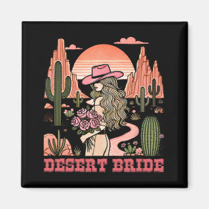 Desert Bride Cactus Landscape Sunset Hat Rose Magnet