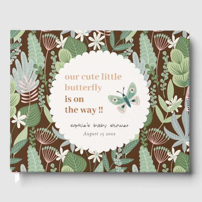 Desert Brown Retro Butterfly Garden Baby Dusche Gästebuch (Vorderseite)