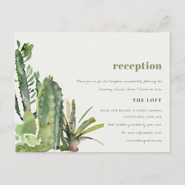DESERT CACTI FOLIAGE WATERCOLOR WEDING RECEPTION BEGLEITKARTE (Vorderseite)
