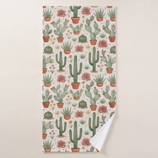 Desert Cacti Succulent Seamless Pattern (Serviette de bain)
