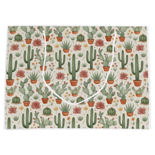 Desert Cacti Succulent Seamless Pattern Große Geschenktüte (Vorderseite)