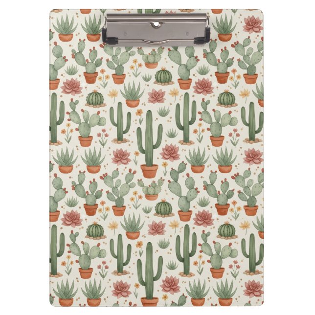 Desert Cacti Succulent Seamless Pattern Klemmbrett (Vorderseite)