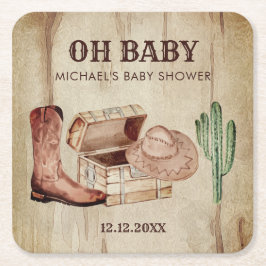 Desert Cactus Baby Cowboy Hat Shoes Party Rechteckiger Pappuntersetzer