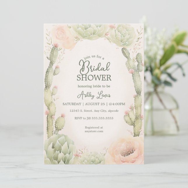 Desert Cactus Bridal Fiesta Dusche Einladung (Stehend Vorderseite)