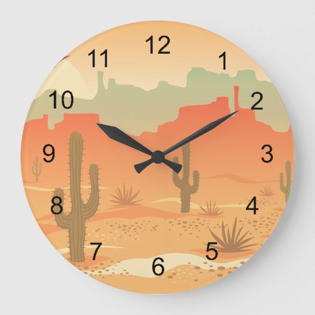 Desert Cactus Design Clock Große Wanduhr (Vorderseite)