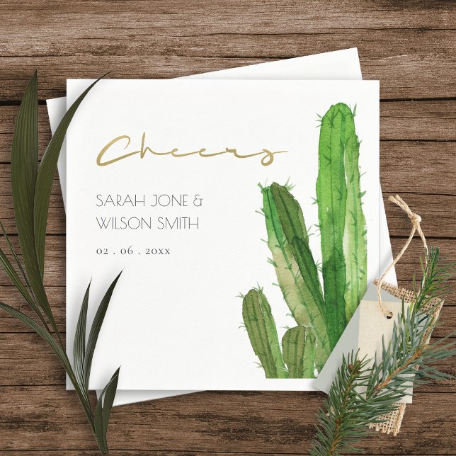 DESERT CACTUS FOLIAGE WATERCOLOR CHEERS WEDDING SERVIETTE (Von Creator hochgeladen)