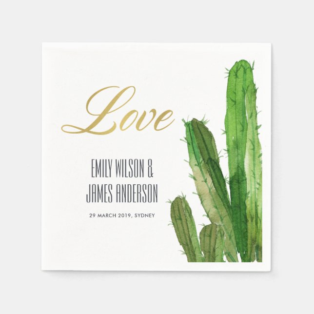 DESERT CACTUS FOLIAGE WATERCOLOR LIEBE WEDD SERVIETTE (Vorderseite)