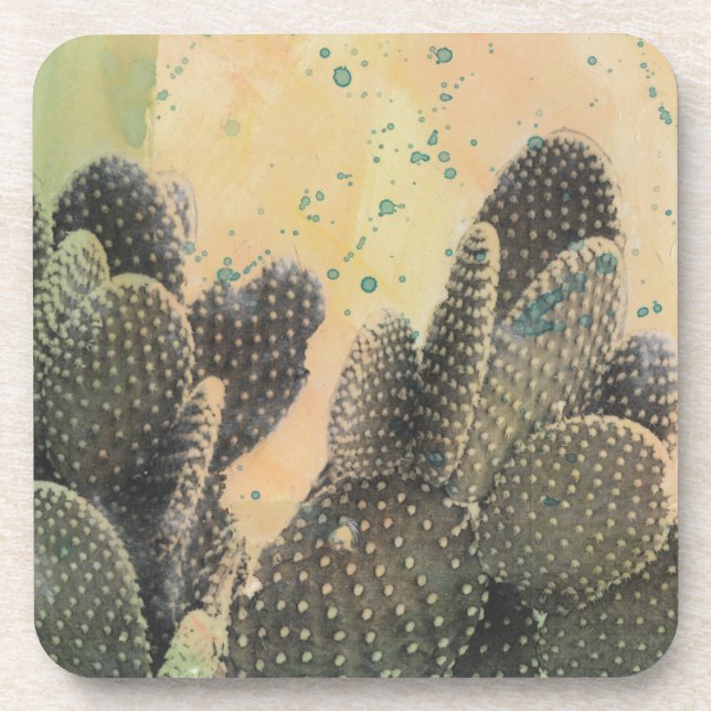 Desert Cactus | Grüner Spritzer Getränkeuntersetzer (Vorderseite)