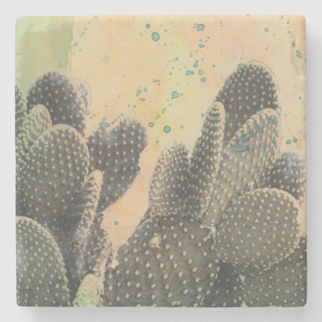 Desert Cactus | Grüner Spritzer Steinuntersetzer (Vorderseite)
