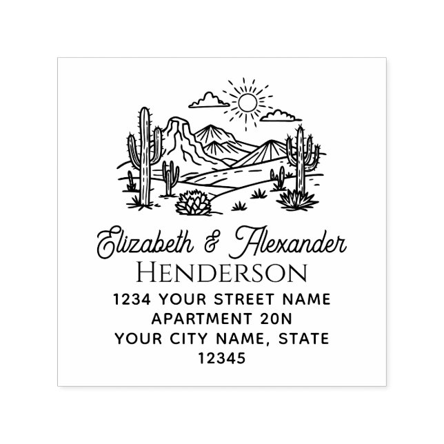 Desert Cactus Landscape #3 SQ Name Rücksendeadress Permastempel (Design)