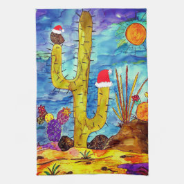 Desert Cactus Owl in einem Weihnachts-Hat-Küchentu Geschirrtuch
