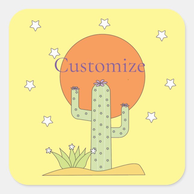 Desert Cactus Sun Thunder_Cove Quadratischer Aufkleber (Vorderseite)