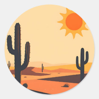 Desert Cactus Sunset Silhouette  Runder Aufkleber