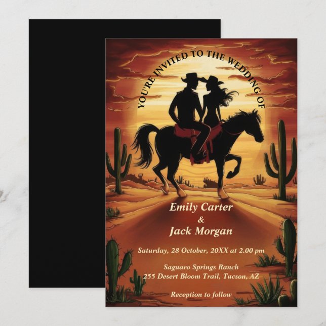 Desert Cactus Wedding Einladung (Vorne/Hinten)