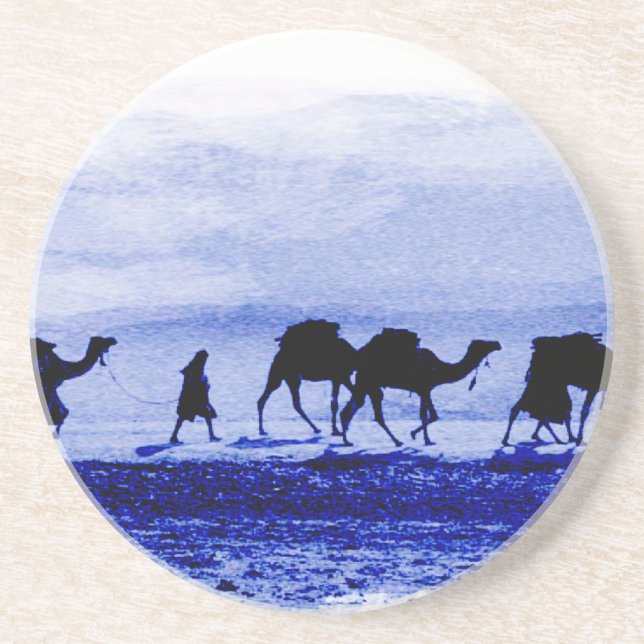 Desert Camel Caravan Blue Sandstone Untersetzer (Vorne)