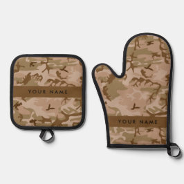Desert Camouflage Pattern, Ihr Name, Personalisier Ofenhandschuh & Topflappen-Set