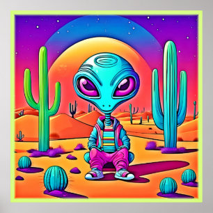 Desert Chillin Alien Art Poster