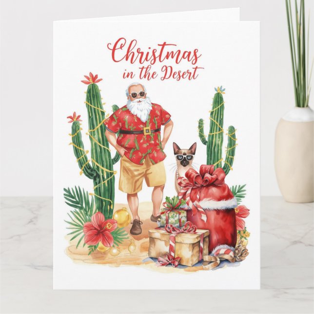 Desert Christmas with Cactus Santa Claus  Karte (Vorderseite)
