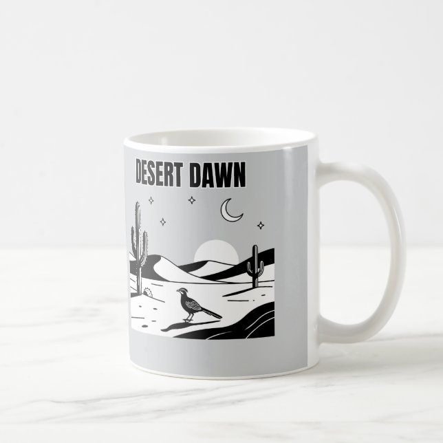 Desert Dawn Black and White Roadrunner Sketch Art Kaffeetasse (Rechts)