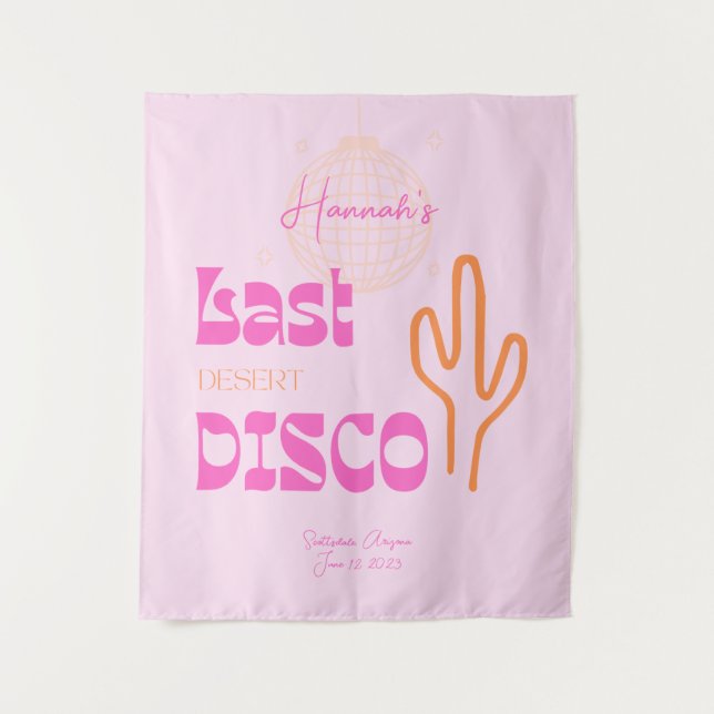 Desert Disco Bachelorette Foto Hintergrund Rosa Wandteppich (Vorderseite)