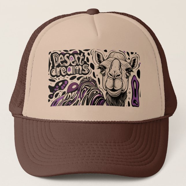 Desert Dreams Camel Trucker Hat - Künstlerische Wü Truckerkappe (Vorderseite)