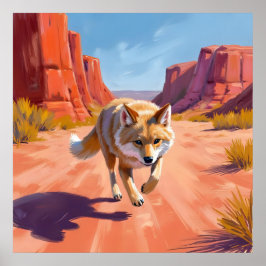 Desert Fox with Vibrant Canyon Landscape Poster