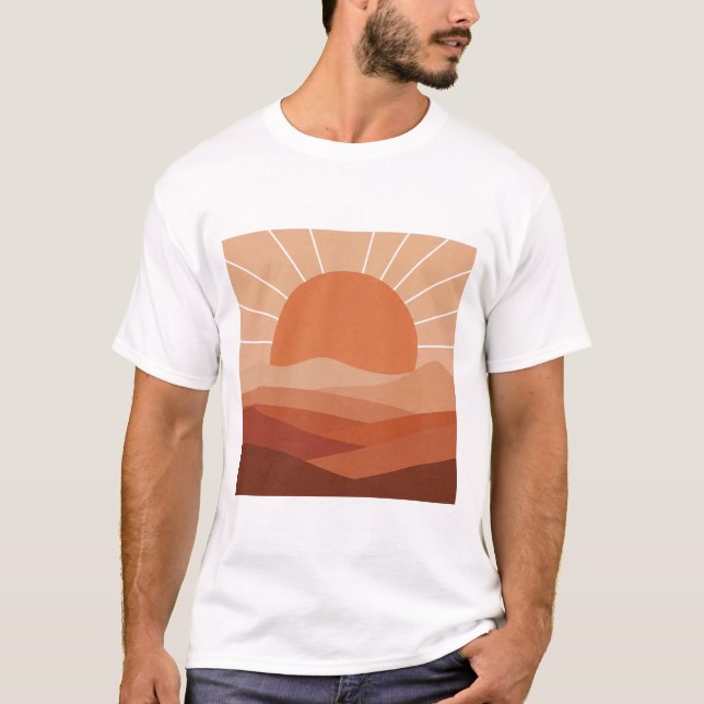 Desert Geometry – Minimalist Sun & Mountain T-Shir T-Shirt (Vorderseite)
