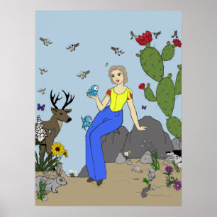 Desert Girl and Animals Poster